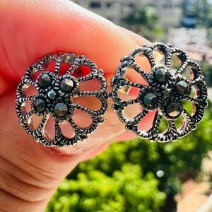 Petite Marcasite & Sterling Silver Floral Earrings